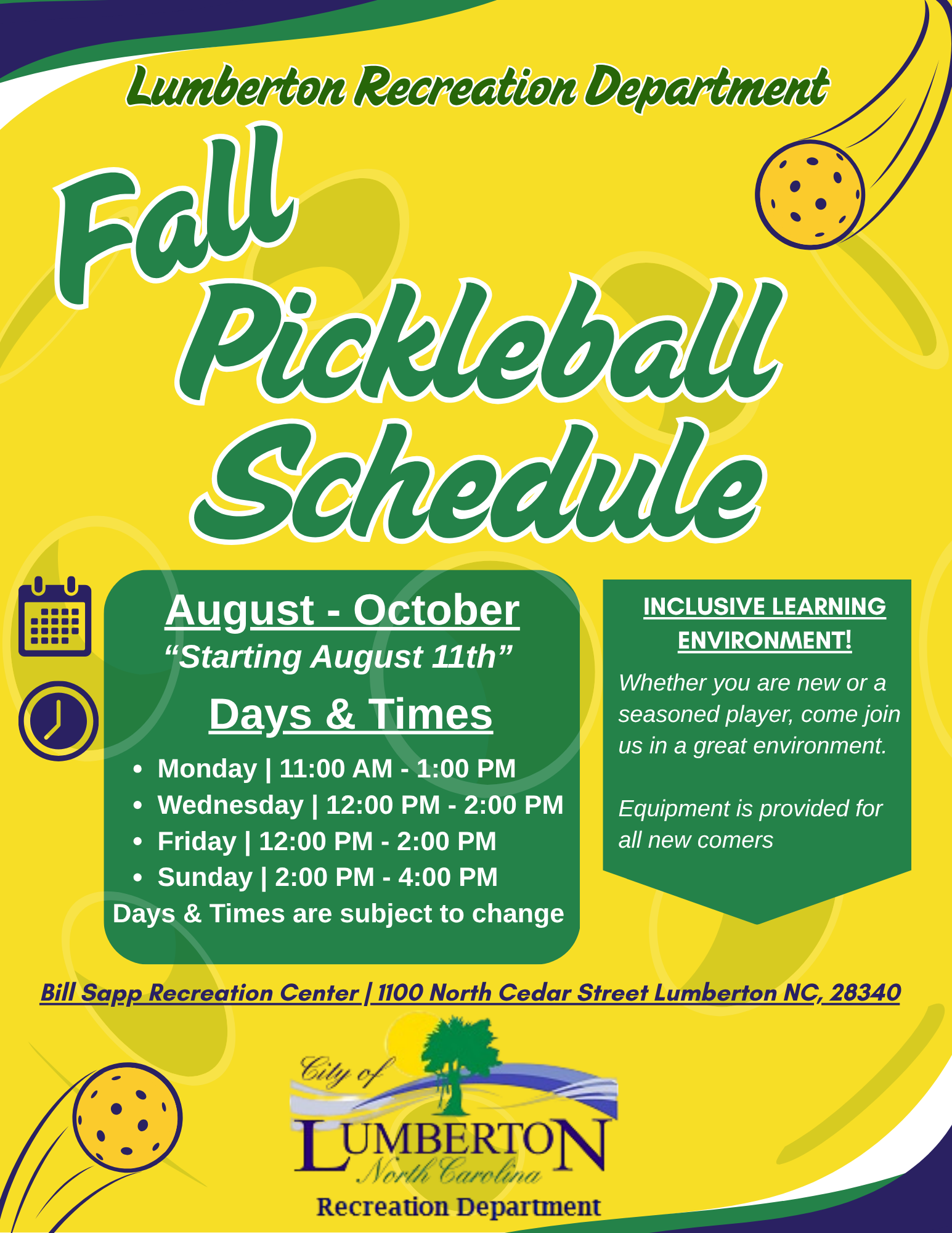 2025 Fall Pickleball Schedule